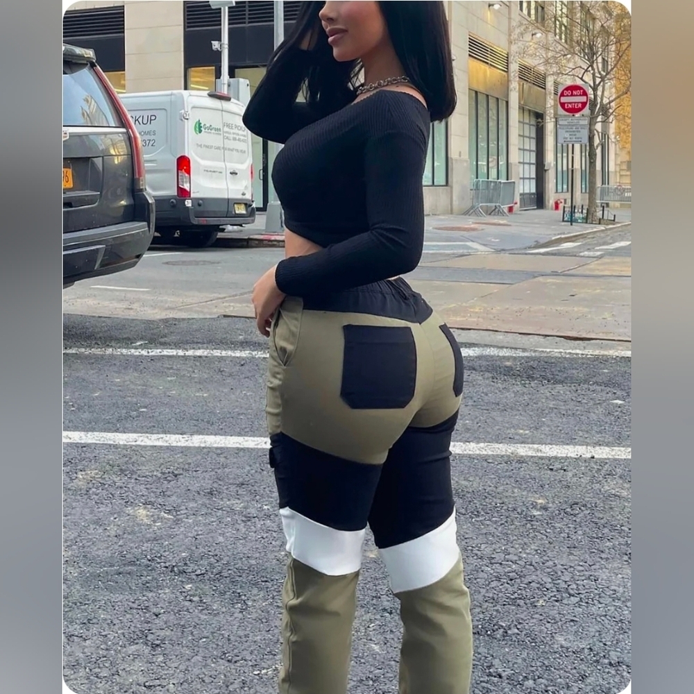 Fashion Nova | Colorblock Utility Jogger Pants | Black/Gray/White | Size XL